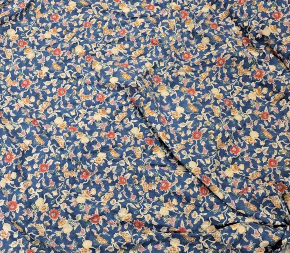 Ralph Lauren Jardin Blue Queen Fitted Sheet Vtg Floral USA Cotton Cottagecore